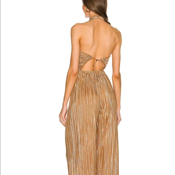 LPA Pants - LPA “Baina” crinkle cut gold jumpsuit